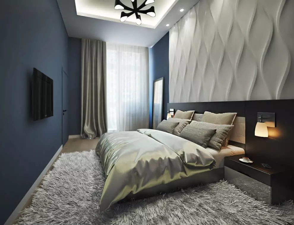 Paneli za spavaće sobe (49 fotografija): Značajke zidova 3D zidova, drvenih i drugih ploča, prekrasnim primjerima dizajna enterijera sa zidnim pločama 9813_41