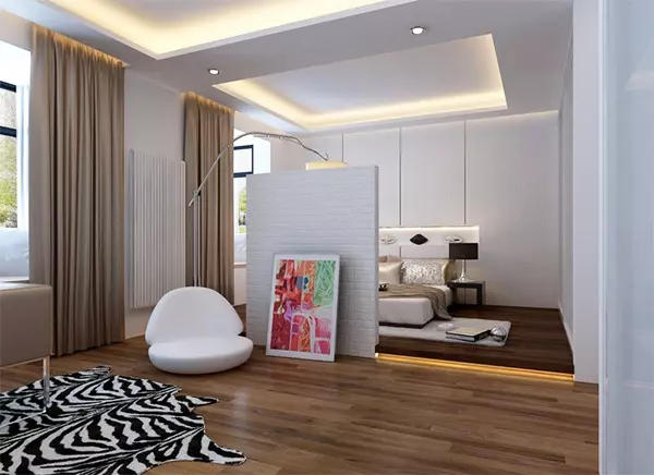 Design quarto sala de estar 18 metros quadrados. M (79 fotos): interior e zoneamento de dois quartos em uma, separação de salão combinado e quartos no apartamento, layout da sala retangular 9814_14