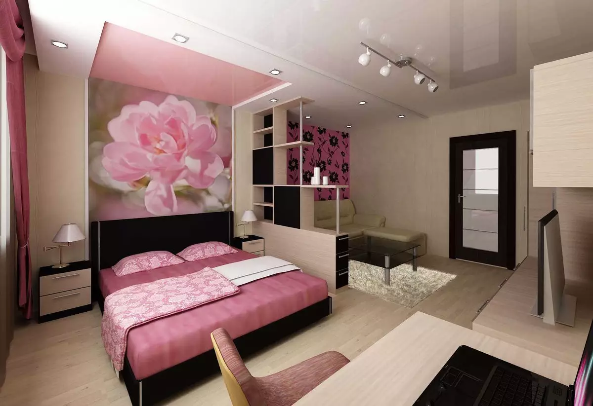 Дизајн спална соба дневна соба 18 квадратни метри. M (79 фотографии): внатрешни и зонирање на две соби во една, поделба на комбинираната сала и спални во станот, изгледот на правоаголната соба 9814_15
