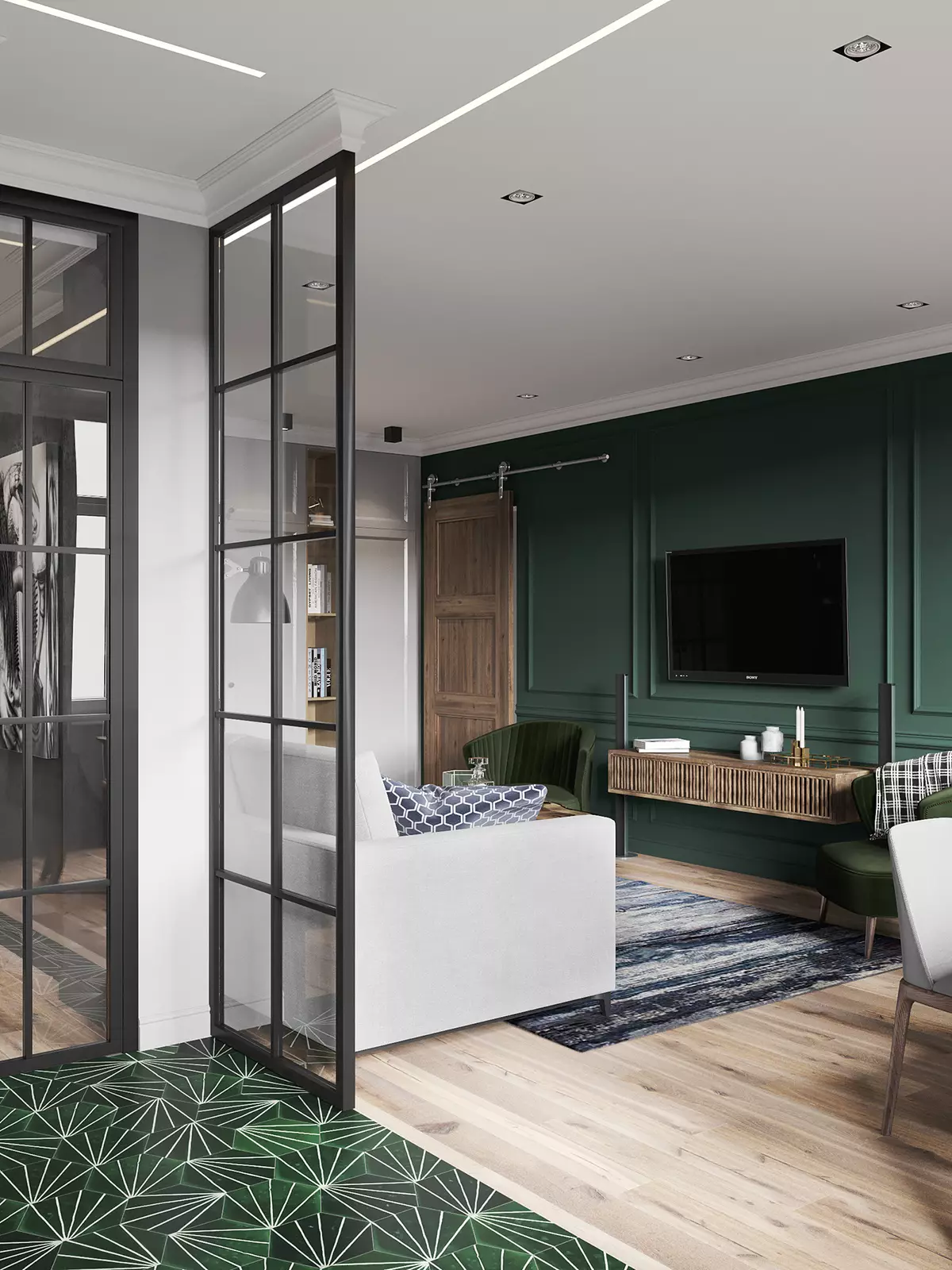 Design magamistoa elutuba 18 ruutmeetrit. M (79 fotot): kahe toa sisemus ja tsoneerimine ühes ühes, kombineeritud saali ja magamistubade eraldamine korteris, ristkülikukujulise ruumi paigutus 9814_24