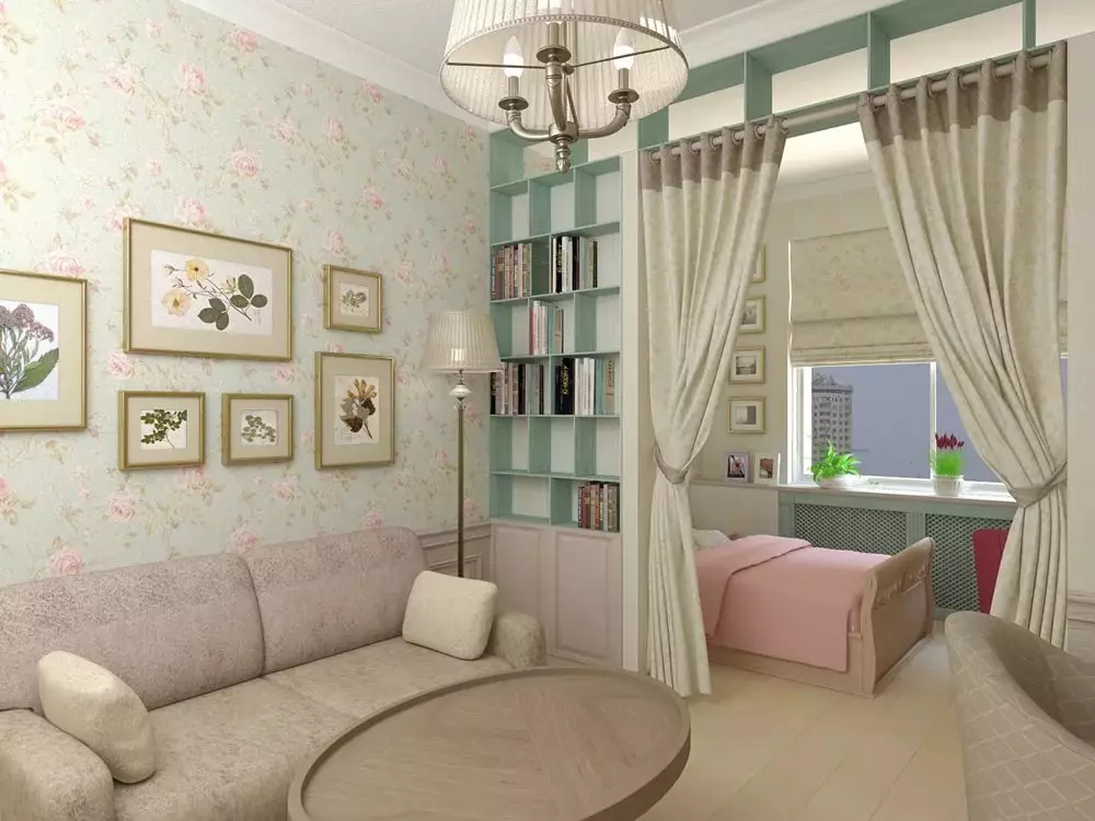 Projektowanie sypialni salon 18 metrów kwadratowych. M (79 zdjęć): Wnętrze i strefy z dwóch pokoi w jednym, oddzielenie sali łącznej i sypialni w mieszkaniu, układ pokoju prostokątnego 9814_39