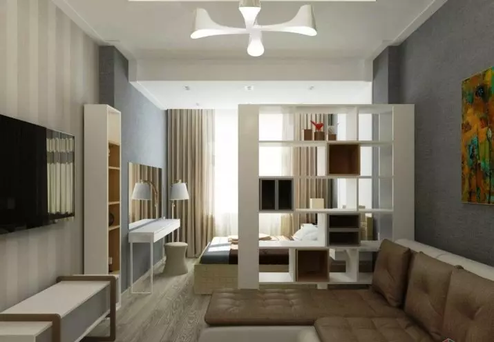 Camera de zi Design Camera de zi 18 metri pătrați. M (79 fotografii): interior și zonare a două camere într-una, separarea sălii combinate și dormitoare în apartament, aspectul camerei dreptunghiulare 9814_71