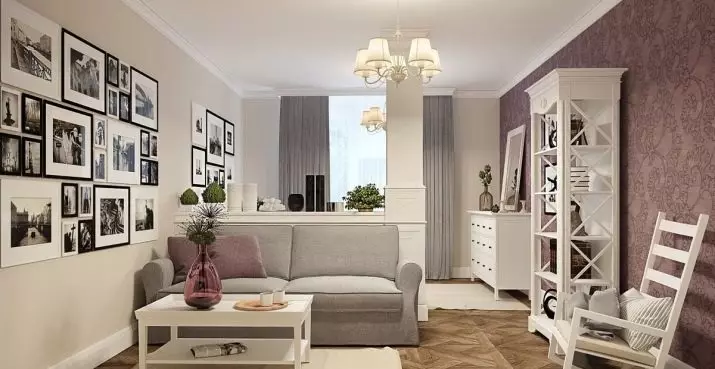 Ruang tamu kamar turu (112 foto): pilihan desain interior kanggo interior ing kamar sing padha. Pilihan Perabot Modular lan Wallpaper, Layout lan Proyek 9818_108