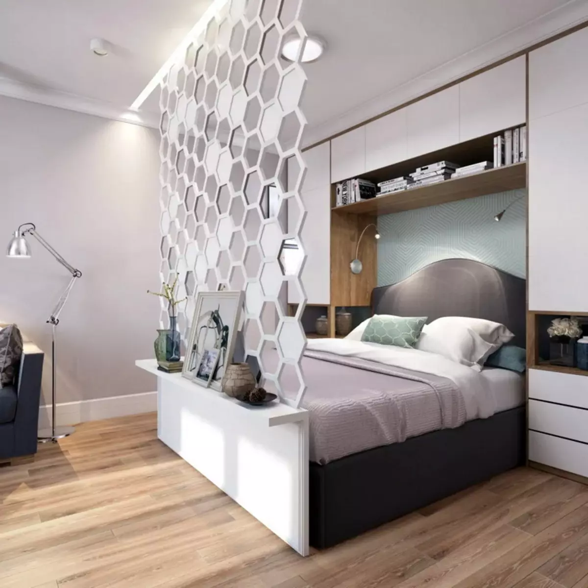 Miegamojo svetainė (112 nuotraukos): Interjero dizaino parinktys tos pačios patalpos interjero. Modulinių baldų ir tapetų, išdėstymo ir projektų pasirinkimas 9818_23