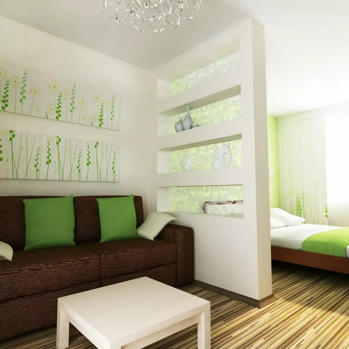Spálňa Obývacia izba (112 fotiek): Možnosti interiéru pre interiér tej istej izby. Výber modulárneho nábytku a tapety, rozloženia a projektov 9818_26