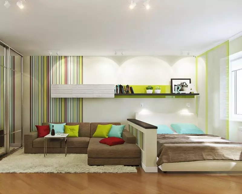 Spálňa Obývacia izba (112 fotiek): Možnosti interiéru pre interiér tej istej izby. Výber modulárneho nábytku a tapety, rozloženia a projektov 9818_49