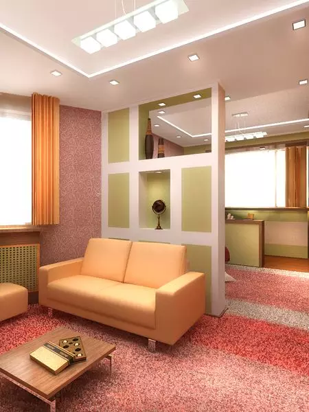 Ruang tamu kamar turu (112 foto): pilihan desain interior kanggo interior ing kamar sing padha. Pilihan Perabot Modular lan Wallpaper, Layout lan Proyek 9818_62