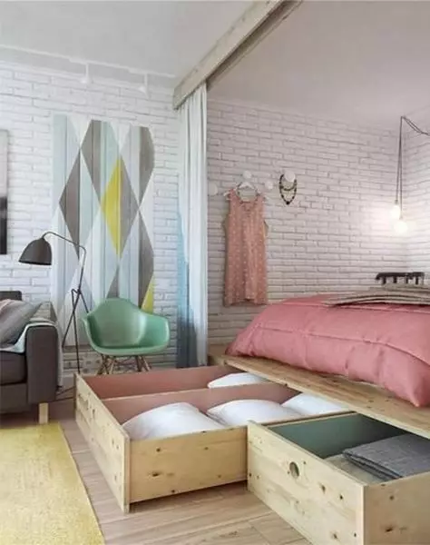 Ruang tamu kamar turu (112 foto): pilihan desain interior kanggo interior ing kamar sing padha. Pilihan Perabot Modular lan Wallpaper, Layout lan Proyek 9818_64