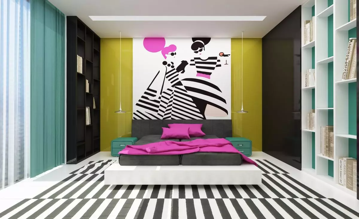 Стена стенопис в спалнята (95 снимки): стена дизайн над леглото с фотографии с цъфтяща сакура, горски или божури. Какво да изберете за бели и други цветни спални? 9820_44