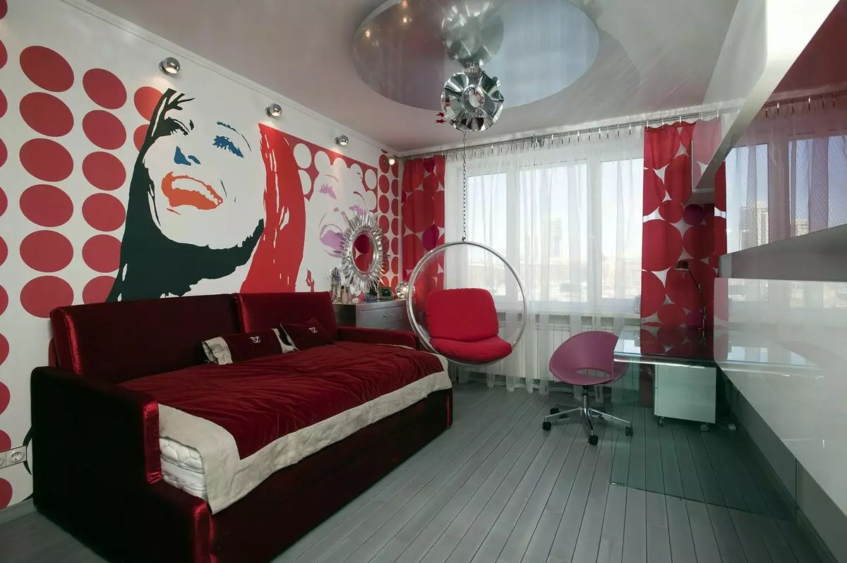 Зидна мурал у спаваћој соби (95 фотографија): Зидни дизајн преко кревета са фотографијама са цвјетом сакура, шумом или пеониес. Шта одабрати за беле и друге спаваће собе у боји? 9820_45
