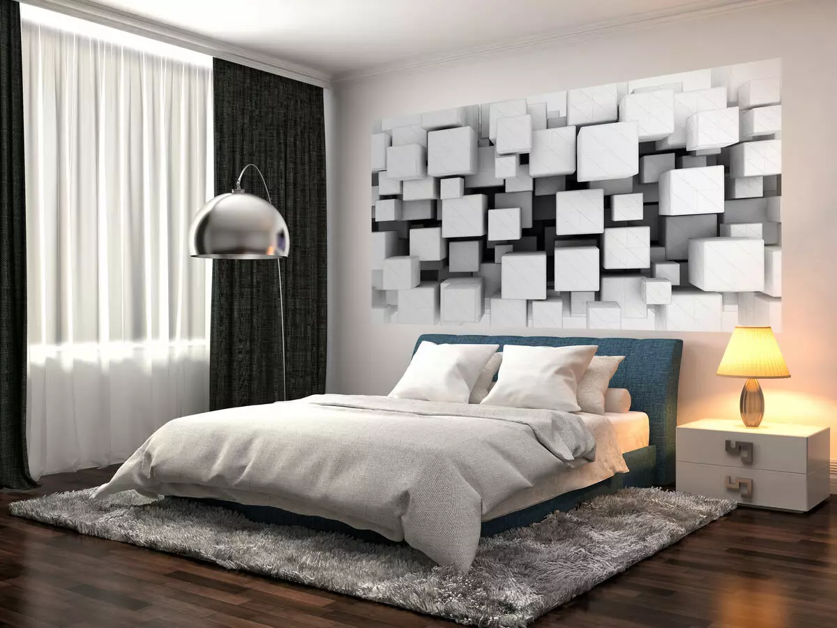Зидна мурал у спаваћој соби (95 фотографија): Зидни дизајн преко кревета са фотографијама са цвјетом сакура, шумом или пеониес. Шта одабрати за беле и друге спаваће собе у боји? 9820_47