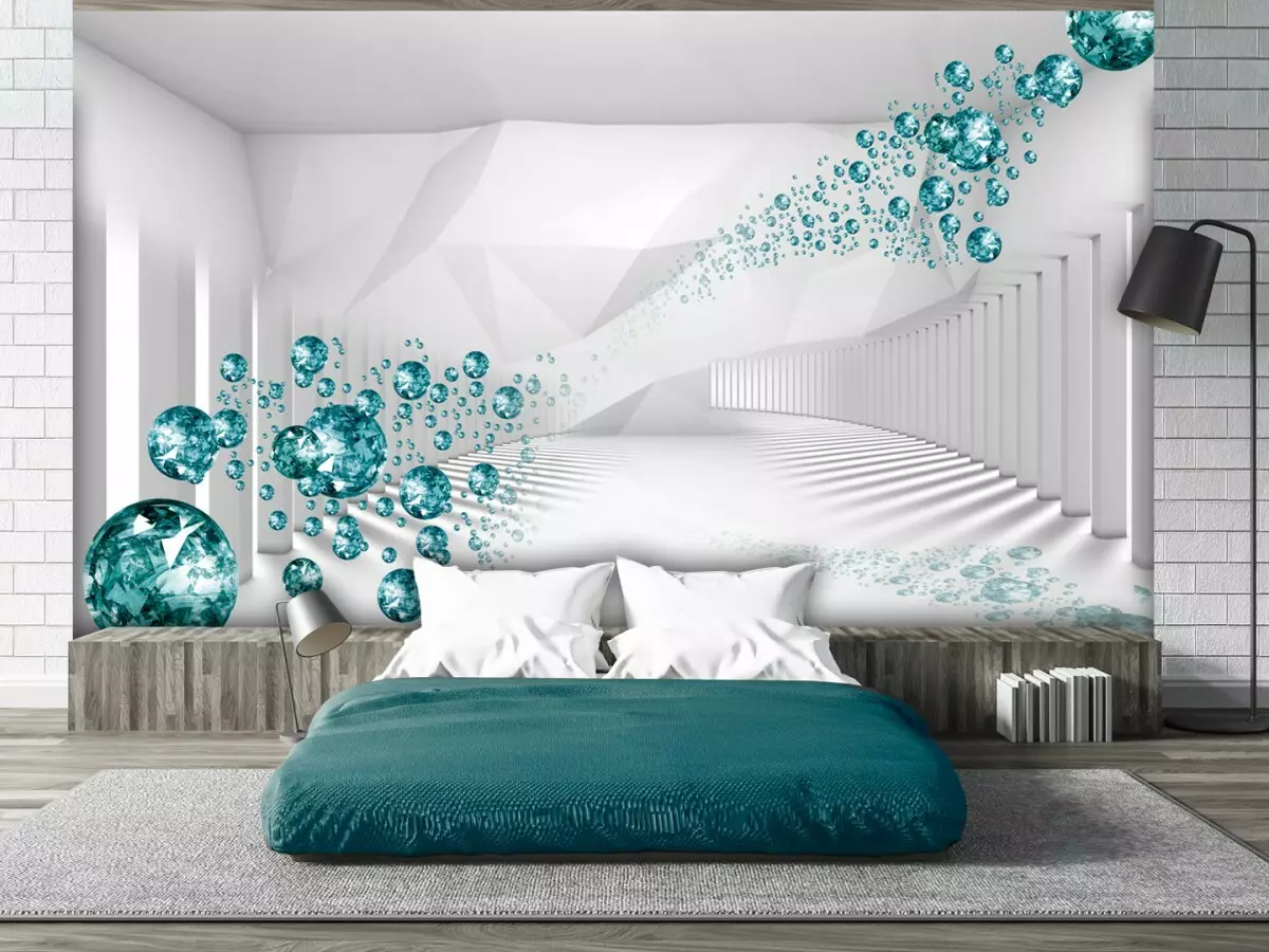 Зидна мурал у спаваћој соби (95 фотографија): Зидни дизајн преко кревета са фотографијама са цвјетом сакура, шумом или пеониес. Шта одабрати за беле и друге спаваће собе у боји? 9820_50