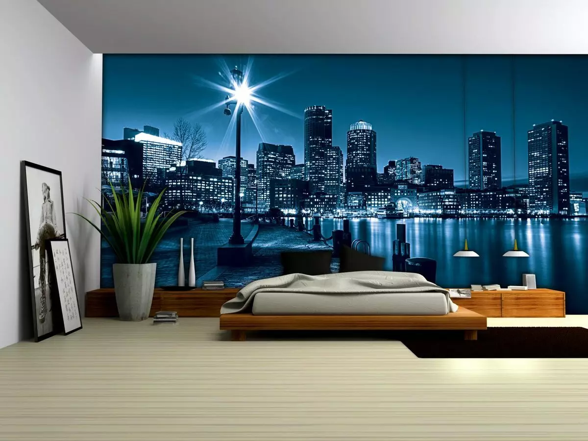 Стена стенопис в спалнята (95 снимки): стена дизайн над леглото с фотографии с цъфтяща сакура, горски или божури. Какво да изберете за бели и други цветни спални? 9820_55