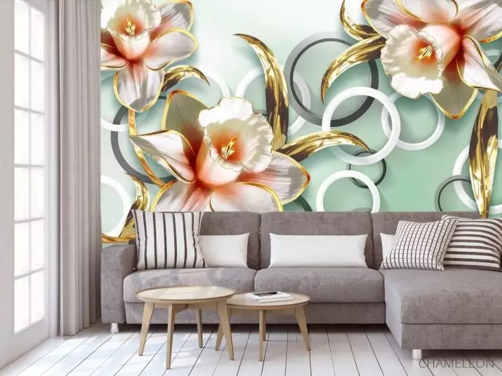 寝室の壁壁画（95枚の写真）：咲く桜、森林または牡丹の写真付きベッドの上の壁のデザイン。白と他のカラーベッドルームのために選択するのは何ですか？ 9820_76