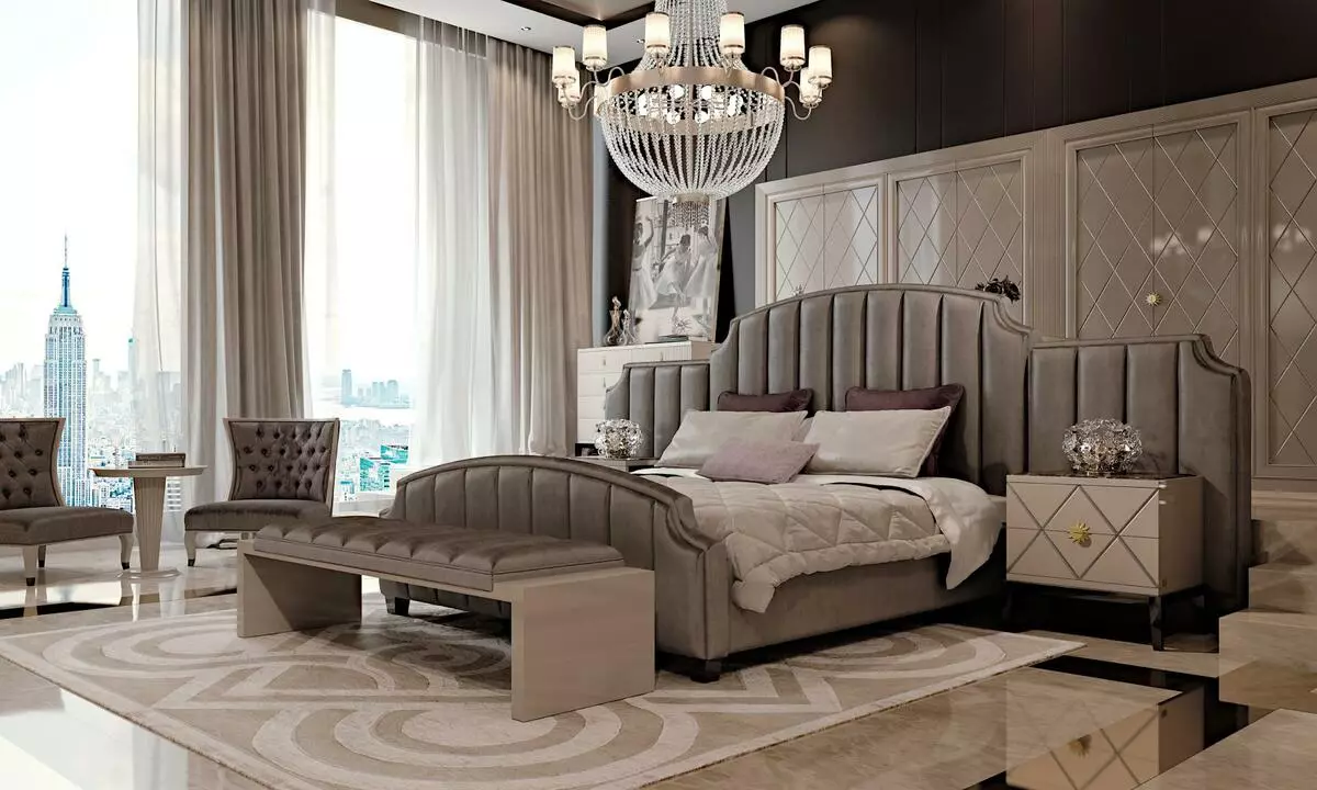 Art Deco Bedroom (92 foton): Inredningsalternativ, bröst och andra möbler 9822_66