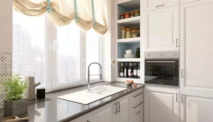 Dapur dengan jendela di area kerja (44 foto): Pilihan desain dan membuat desain interior dapur dengan jendela di atas permukaan kerja. Bagaimana cara menggunakan jendela di ruang dapur? Contoh yang indah 9838_40