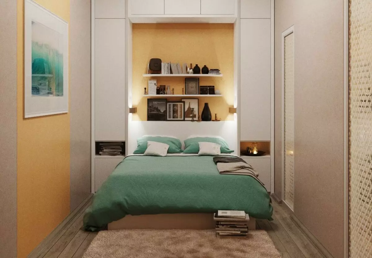 スモールベッドルーム（166写真）：小部屋のインテリアデザインのアイデア。小さな寝室を備えて装備する方法は？面白いアイデア 9841_65
