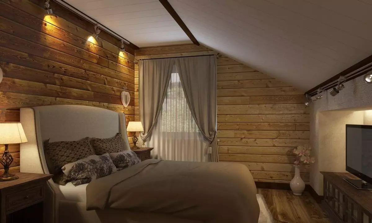 小木屋臥室（35張照片）：室內設計規則，選擇窗簾和其他一間小臥室的裝飾元素 9843_4