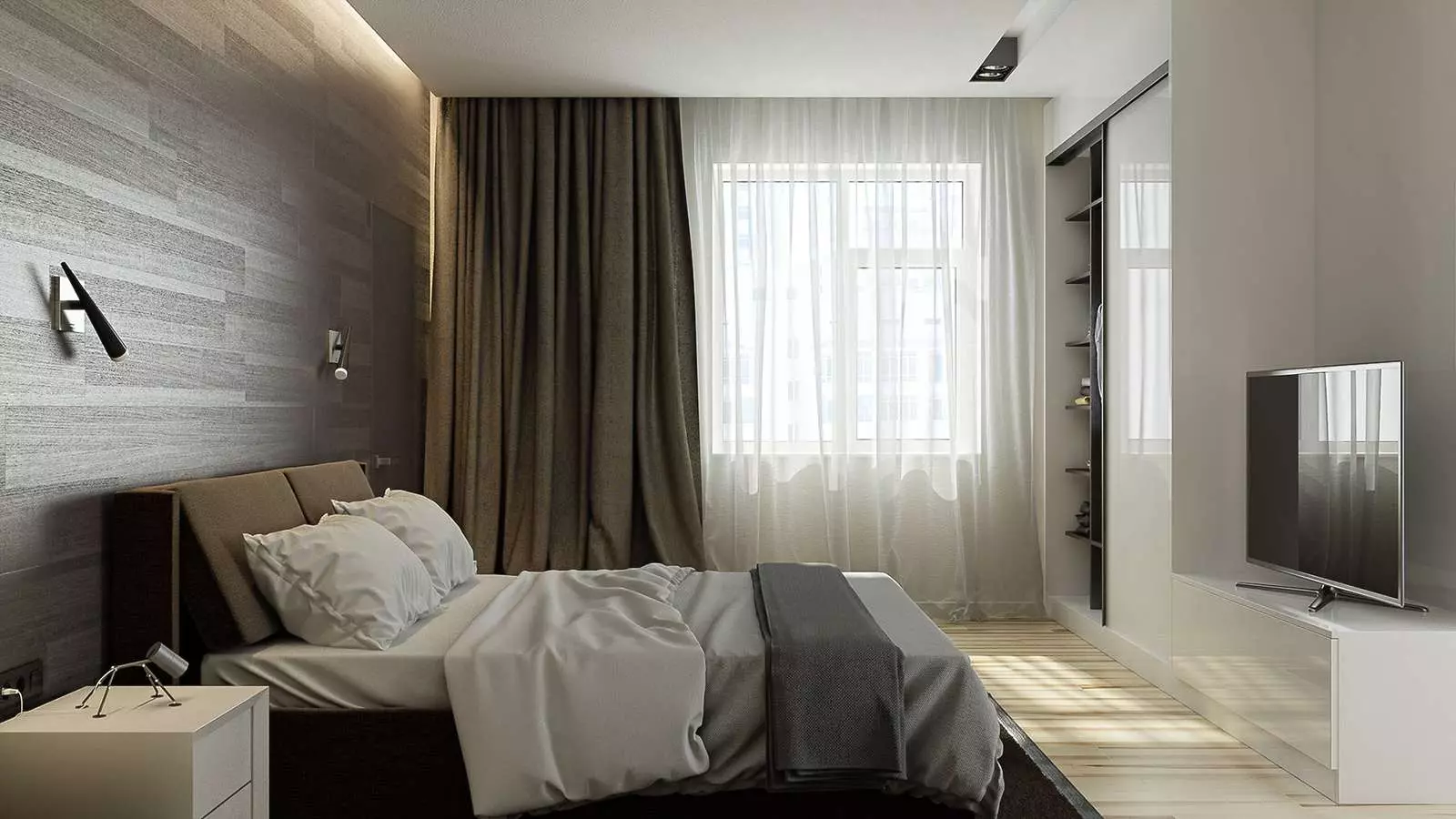 Спаваћа соба Спаваће собе (44 фотографије): Како направити једноставан и леп дизајн ентеријера? Лифехаки спаваћа соба са укусом 9847_18