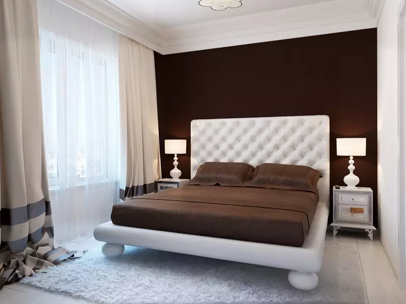 Quarto em cores escuras (88 fotos): papéis de parede e cortinas em design de interiores, piso e paredes de cor wenge, cama e outros móveis para uma pequena sala 9849_17