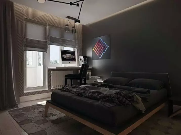 Spálňa v tmavých farbách (88 fotografií): Tapety a záclony v dizajne interiéru, podlahy a steny farby wenge, posteľ a iný nábytok pre malú izbu 9849_2