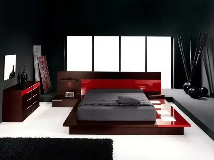 침실 어두운 색상 (88 사진) : 인테리어 디자인, 바닥 및 커튼 컬러 낭송, 침대 및 기타 작은 객실 용 벽면 및 커튼 9849_26