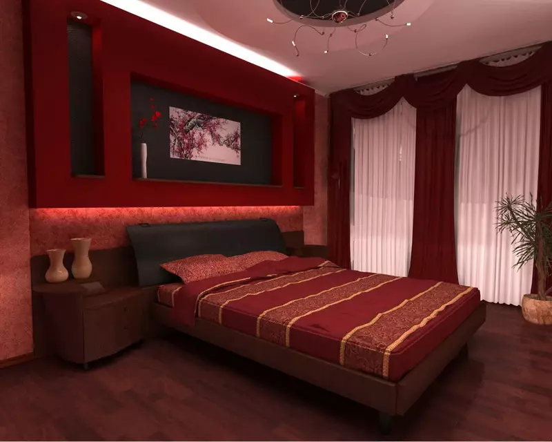 Sypialnia w ciemnych kolorach (88 zdjęć): tapety i zasłony w projekcie wnętrz, podłodze i ścianach kolorów wenge, łóżko i inne meble dla małego pokoju 9849_29