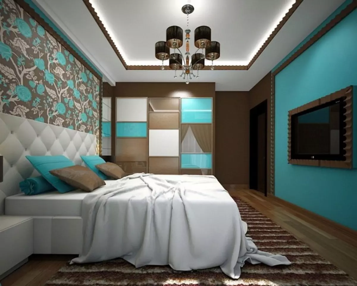 Spálňa v tmavých farbách (88 fotografií): Tapety a záclony v dizajne interiéru, podlahy a steny farby wenge, posteľ a iný nábytok pre malú izbu 9849_31