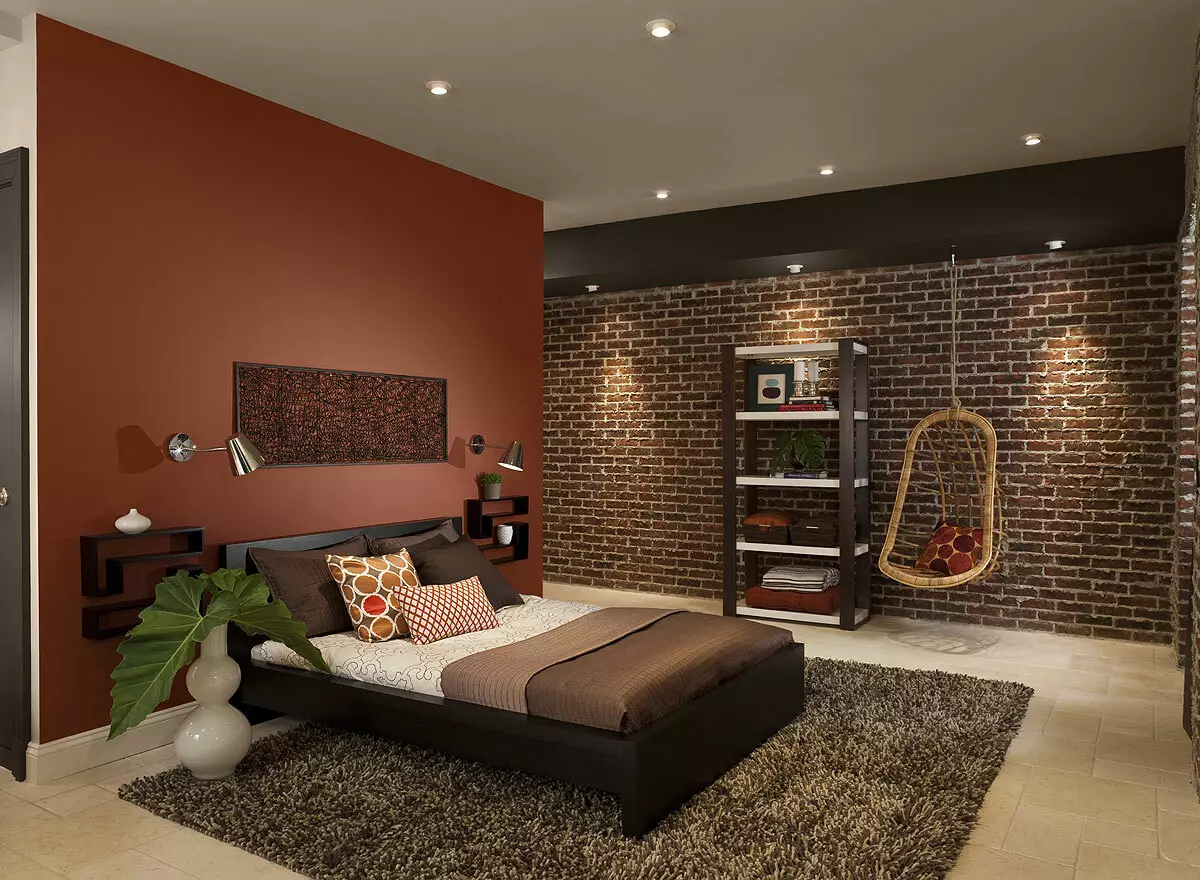 침실 어두운 색상 (88 사진) : 인테리어 디자인, 바닥 및 커튼 컬러 낭송, 침대 및 기타 작은 객실 용 벽면 및 커튼 9849_49