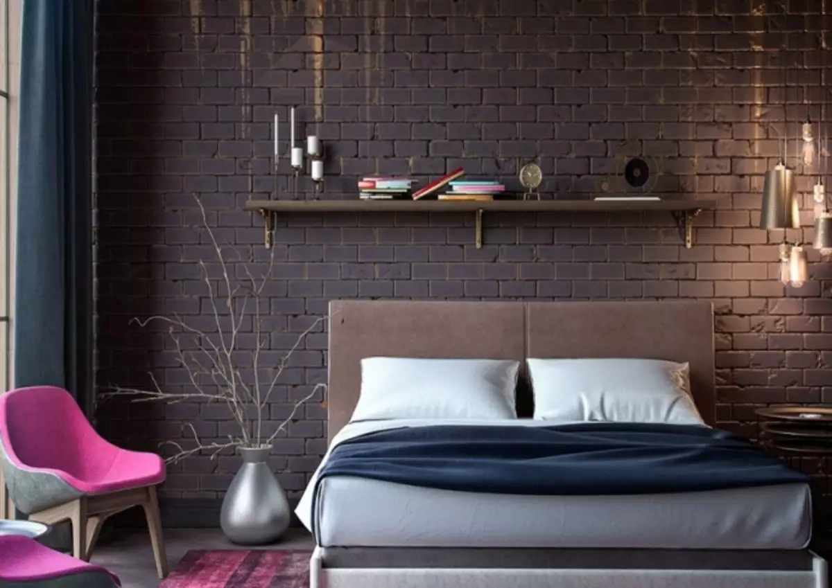 Spálňa v tmavých farbách (88 fotografií): Tapety a záclony v dizajne interiéru, podlahy a steny farby wenge, posteľ a iný nábytok pre malú izbu 9849_50