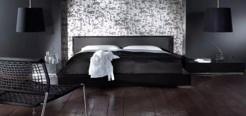 침실 어두운 색상 (88 사진) : 인테리어 디자인, 바닥 및 커튼 컬러 낭송, 침대 및 기타 작은 객실 용 벽면 및 커튼 9849_53