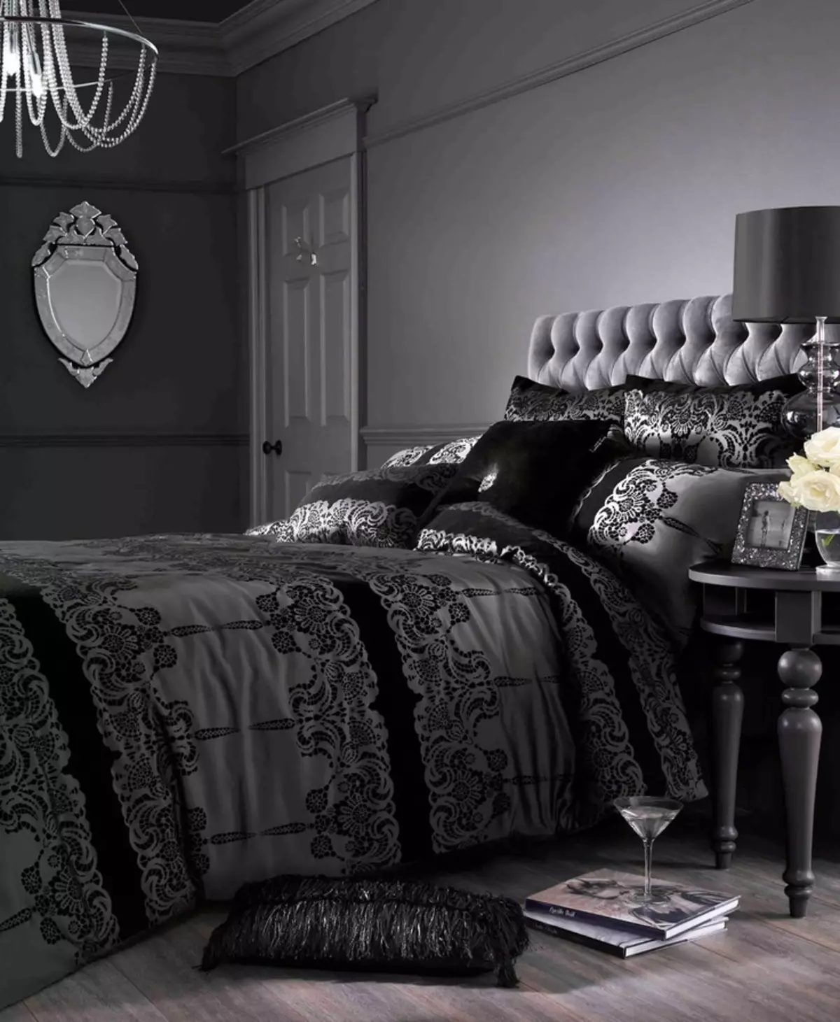 Υπνοδωμάτιο σε σκούρα χρώματα (88 φωτογραφίες): ταπετσαρίες και κουρτίνες στο εσωτερικό σχεδιασμό, πάτωμα και τοίχους του χρώματος wenge, κρεβάτι και άλλα έπιπλα για ένα μικρό δωμάτιο 9849_76
