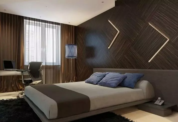 침실 어두운 색상 (88 사진) : 인테리어 디자인, 바닥 및 커튼 컬러 낭송, 침대 및 기타 작은 객실 용 벽면 및 커튼 9849_85