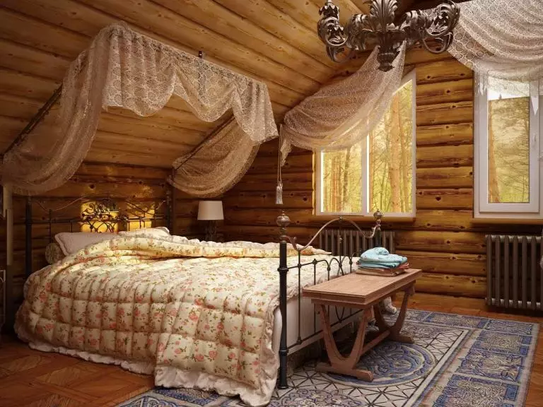 Sypialnia w stylu wiejskim (70 zdjęć): wybór zasłon i mebli do wnętrza, tapet i wystroju, projektowanie małych i dużych sypialni 9852_6
