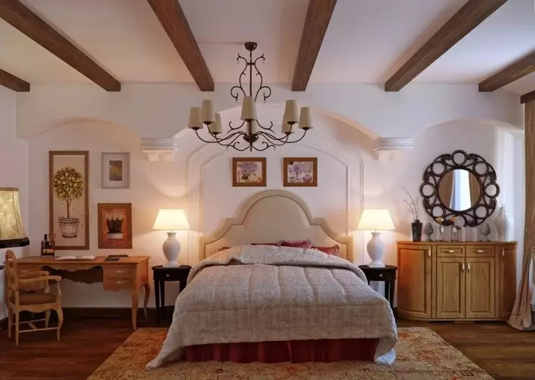 Sypialnia w stylu wiejskim (70 zdjęć): wybór zasłon i mebli do wnętrza, tapet i wystroju, projektowanie małych i dużych sypialni 9852_63