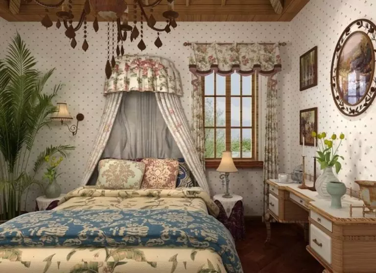 Sypialnia w stylu wiejskim (70 zdjęć): wybór zasłon i mebli do wnętrza, tapet i wystroju, projektowanie małych i dużych sypialni 9852_68