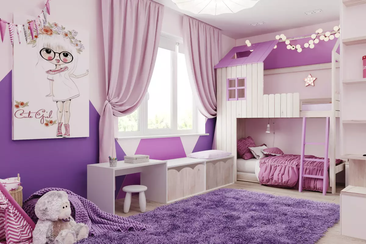 Dormitorio púrpura (93 fotos): Fondos de pantalla en el diseño interior, habitación en tonos de color gris-violeta y lila, púrpura-blanco y púrpura oscuro. ¿Qué otros colores son púrpuras? 9854_10