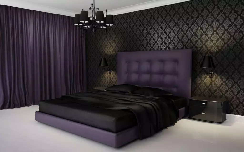 Μωβ υπνοδωμάτιο (93 φωτογραφίες): ταπετσαρίες στο εσωτερικό σχεδιασμό, δωμάτιο σε γκρι-βιολετί και λιλά, πορφυρό και σκούρο μοβ αποχρώσεις. Ποια άλλα χρώματα είναι μοβ; 9854_14