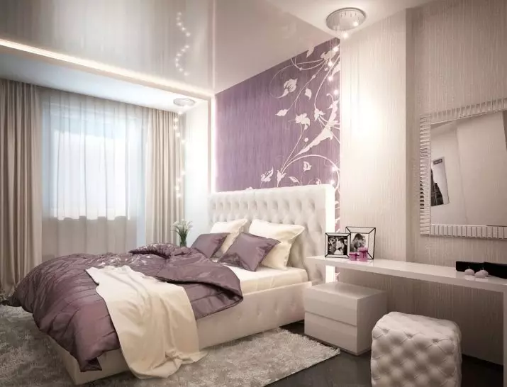 보라색 침실 (93 사진) : 인테리어 디자인, 회색 바이올렛 및 라일락의 방, 보라색 흰색 및 어두운 보라색 톤의 바탕 화면. 어떤 다른 색깔이 자주색입니까? 9854_18