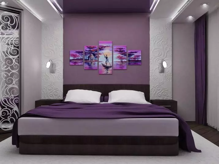 Dormitorio púrpura (93 fotos): Fondos de pantalla en el diseño interior, habitación en tonos de color gris-violeta y lila, púrpura-blanco y púrpura oscuro. ¿Qué otros colores son púrpuras? 9854_2
