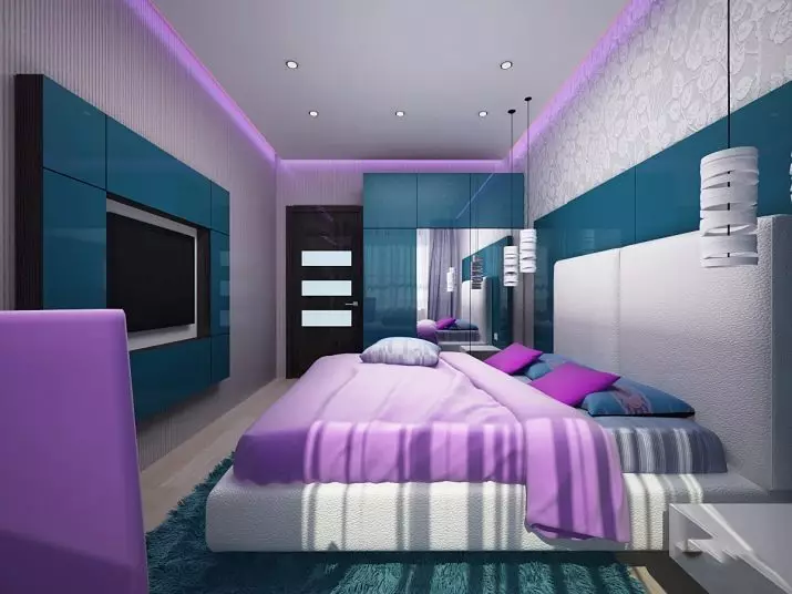 Dormitorio púrpura (93 fotos): Fondos de pantalla en el diseño interior, habitación en tonos de color gris-violeta y lila, púrpura-blanco y púrpura oscuro. ¿Qué otros colores son púrpuras? 9854_25