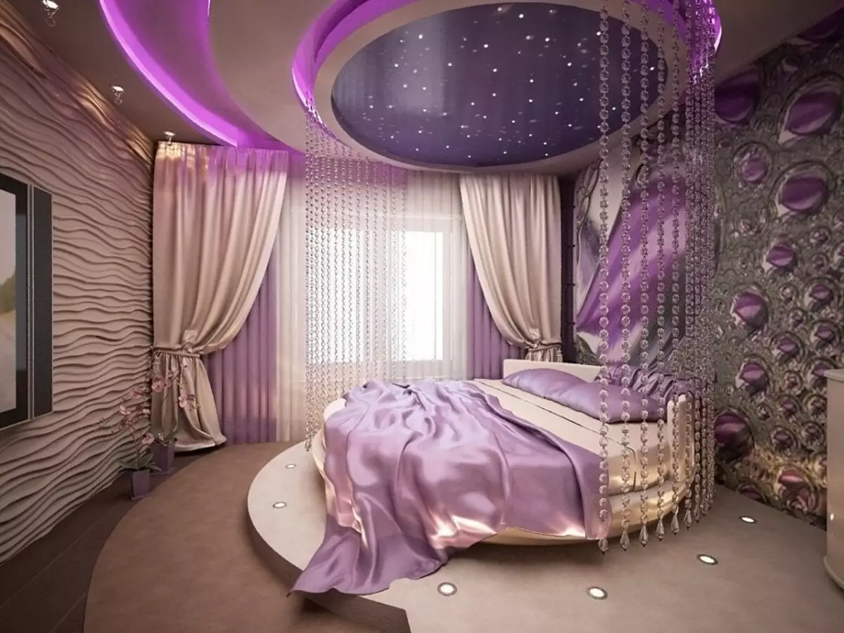 Bedroom Purple (93 Foto): Wallpaper ing desain interior, ruangan ing Grey-Violet lan lilac, nada ungu putih lan peteng. Apa warna liyane ungu? 9854_41