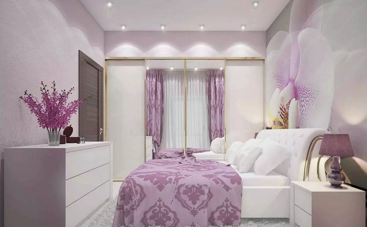 Chambre pourpre (93 photos): Fonds d'écran à l'intérieur Design, Chambre en gris-violet et lilas, Violet-Blanc et des tons pourpres foncés. Quelles autres couleurs sont violettes? 9854_5