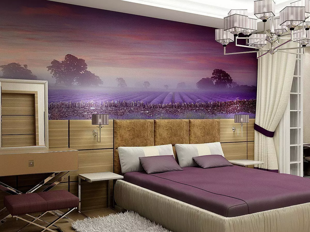 Quarto roxo (93 fotos): Papéis de parede no design de interiores, sala em tons roxos cinza-violeta e lilás, roxo-branco e escuro. Quais outras cores são roxas? 9854_52