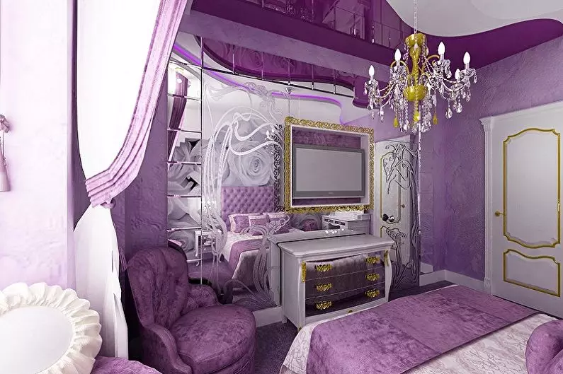 Chambre pourpre (93 photos): Fonds d'écran à l'intérieur Design, Chambre en gris-violet et lilas, Violet-Blanc et des tons pourpres foncés. Quelles autres couleurs sont violettes? 9854_65