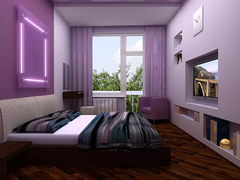 Lilla Soveværelse (93 Billeder): Baggrunde i indretningen, værelse i gråviolet og lilla, lilla hvide og mørke lilla toner. Hvilke andre farver er lilla? 9854_69
