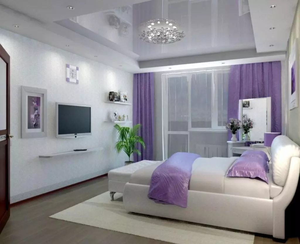 Bedroom Purple (93 Foto): Wallpaper ing desain interior, ruangan ing Grey-Violet lan lilac, nada ungu putih lan peteng. Apa warna liyane ungu? 9854_85