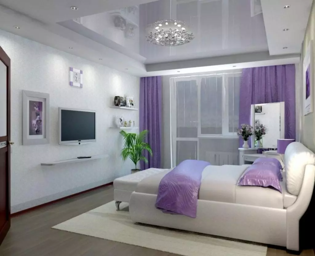 Chambre pourpre (93 photos): Fonds d'écran à l'intérieur Design, Chambre en gris-violet et lilas, Violet-Blanc et des tons pourpres foncés. Quelles autres couleurs sont violettes? 9854_85