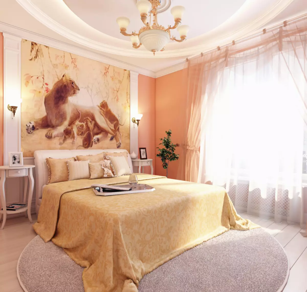 Спальня в персиковом цвете дизайн фото