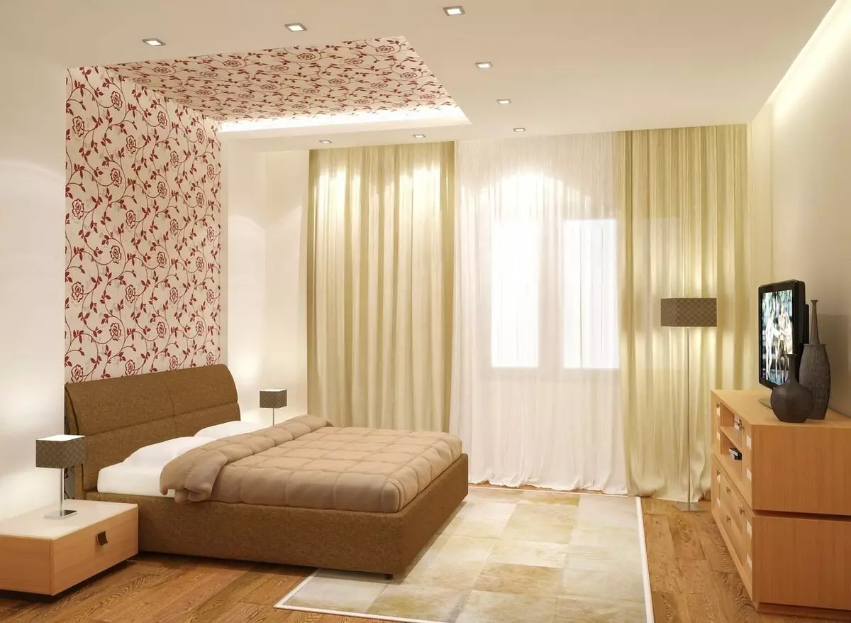 Hình nền kết hợp trong phòng ngủ (79 ảnh): Các tính năng kết hợp trong nội thất của hình nền hai loại, ví dụ về thiết kế phòng với những người bạn đồng hành 9860_29